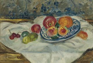 Charles Camoin - Assiette bleue aux pêches et aux cerises