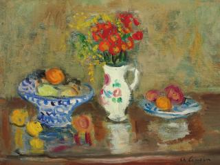 Charles Camoin - Bouquet de fleurs, assiette de fruits