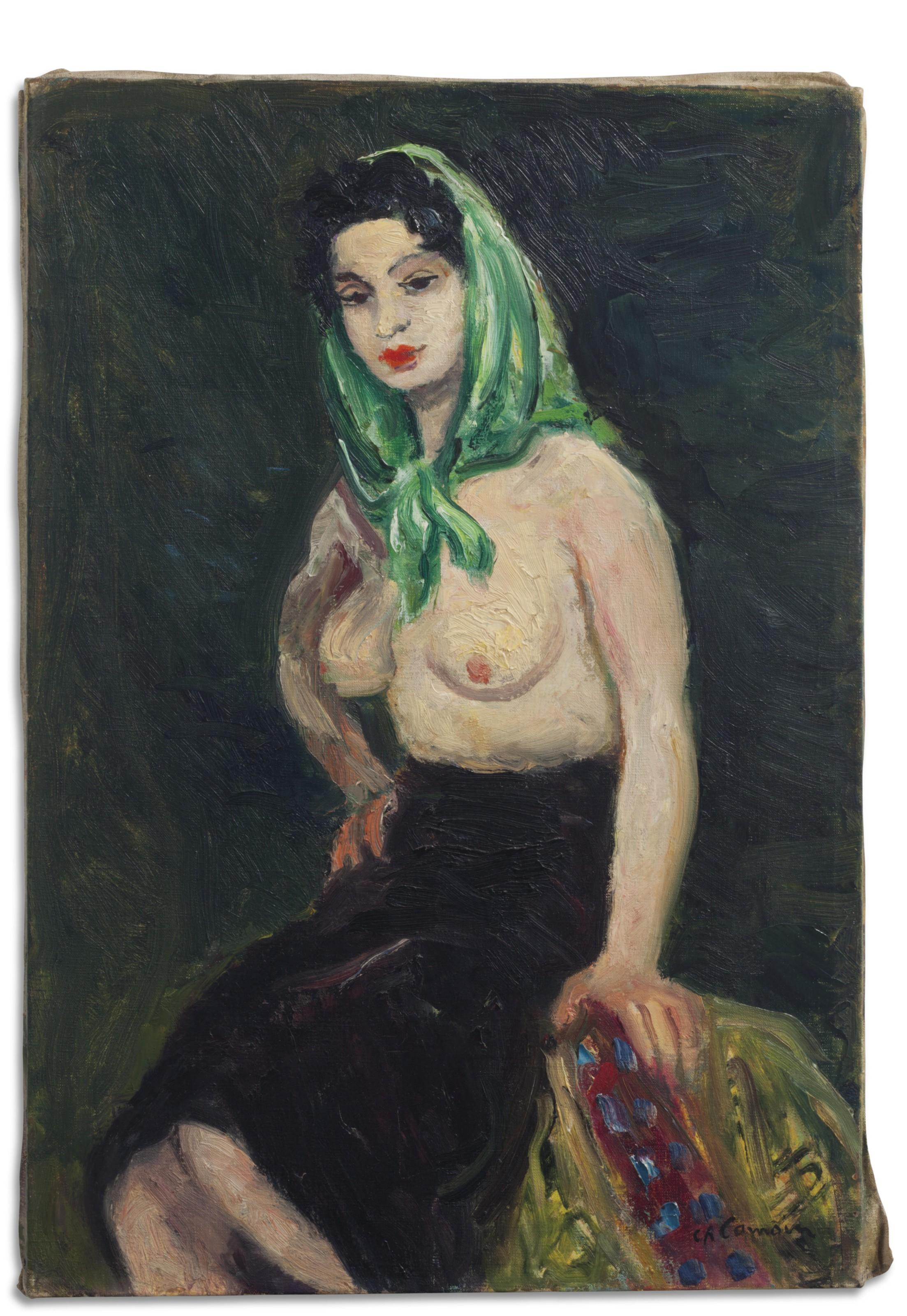 Charles Camoin - Brune au foulard vert, les seins nus