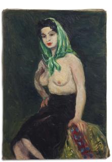 Charles Camoin - Brune au foulard vert, les seins nus