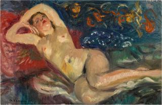 Charles Camoin - Femme allongée au coussin rouge