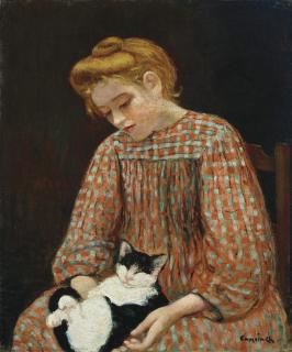 Charles Camoin - Jeune fille blonde avec un chat sur les genoux
