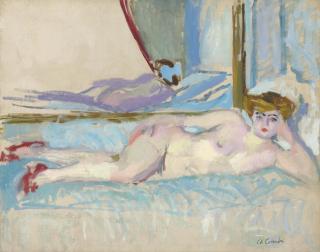 Charles Camoin - La blonde au miroir II (Pantoufles rouges)