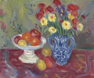 Charles Camoin - Nature Morte, Vase, Fruits Et Fleurs