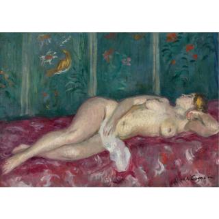 Charles Camoin - Nu Couché Au Paravent Fleuri