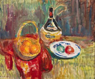 Charles Camoin - Panier de fruits et fiasque italienne