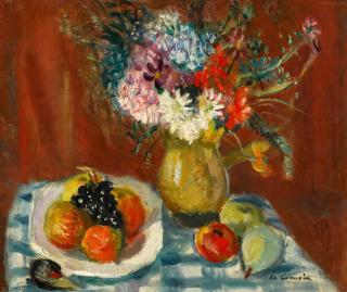 Charles Camoin - Pichet de fleurs et assiette de fruits