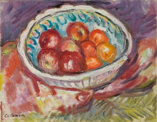 Charles Camoin - Plat de pommes sur tapis rouge