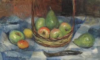 Charles Camoin - Pommes et poires dans un panier rond