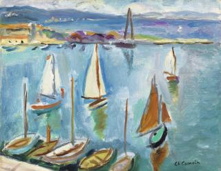 Charles Camoin - Quatre Petits Voiliers Dans Le Port De Saint-Tropez