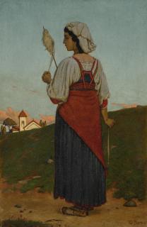 Charles Caryl Coleman - Peasant Girl With Spindle And Distaff