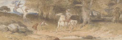 Charles Cattermole, R.I. - The Challenge: Fairies Confronting A Medieval Knight