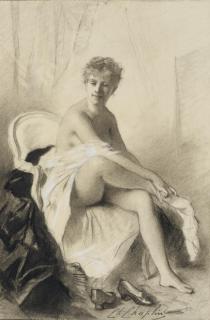 Charles Chaplin - Femme assise revêtant ses bas