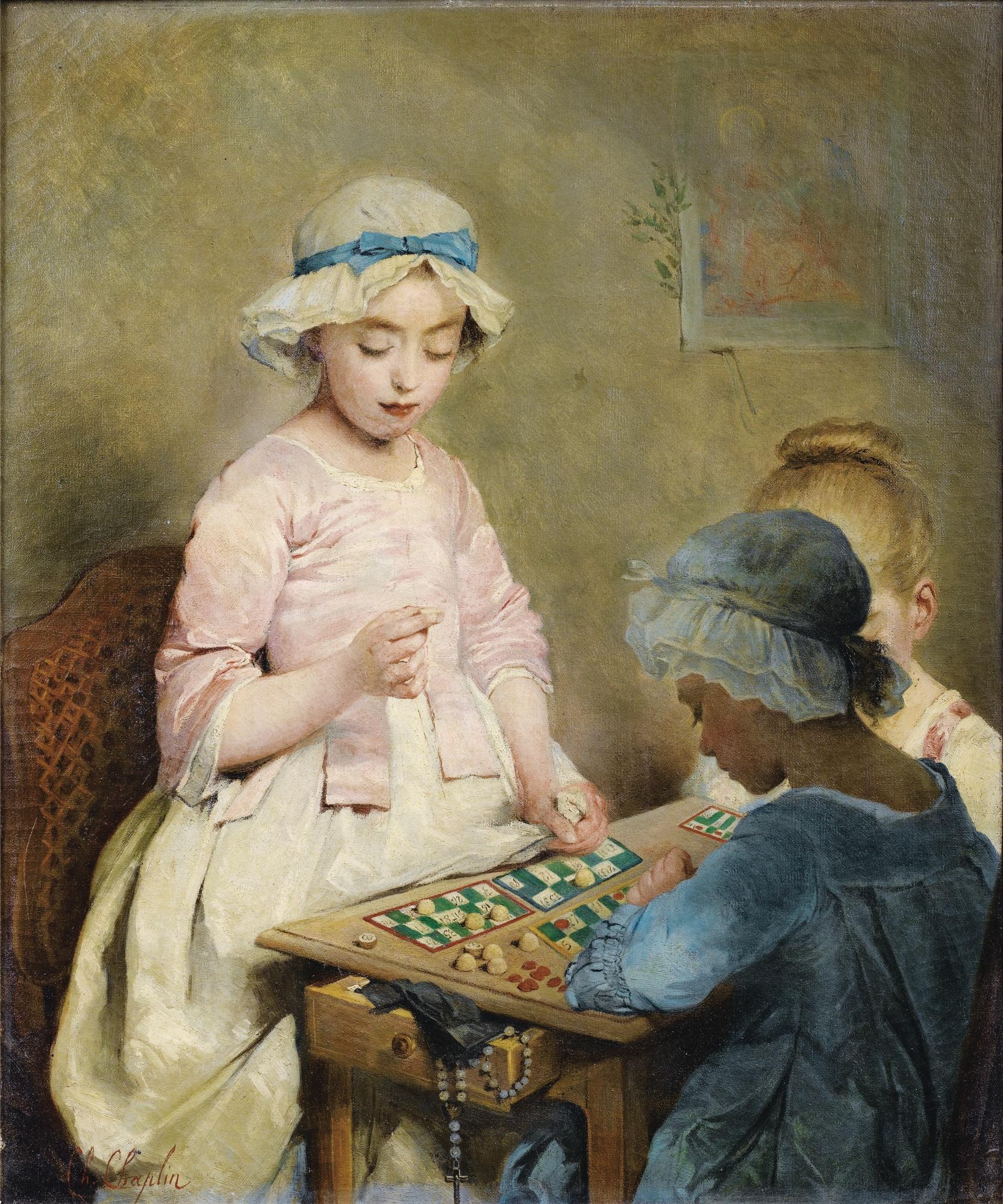Charles Chaplin - Fillettes Jouant Au Lotocharles Chaplin ; Young Girls Playing Loto ; Signed Lower Left ; Oil On Canvas