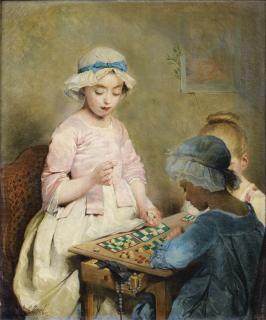 Charles Chaplin - Fillettes Jouant Au Lotocharles Chaplin ; Young Girls Playing Loto ; Signed Lower Left ; Oil On Canvas