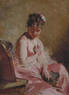 Charles Chaplin - Seated female subject in pink