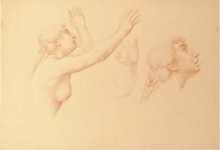 Charles Chaplin - Une femme, en buste, implorant, de profil à droite, avec deux études subsidiaires d\'un bras et de la tête