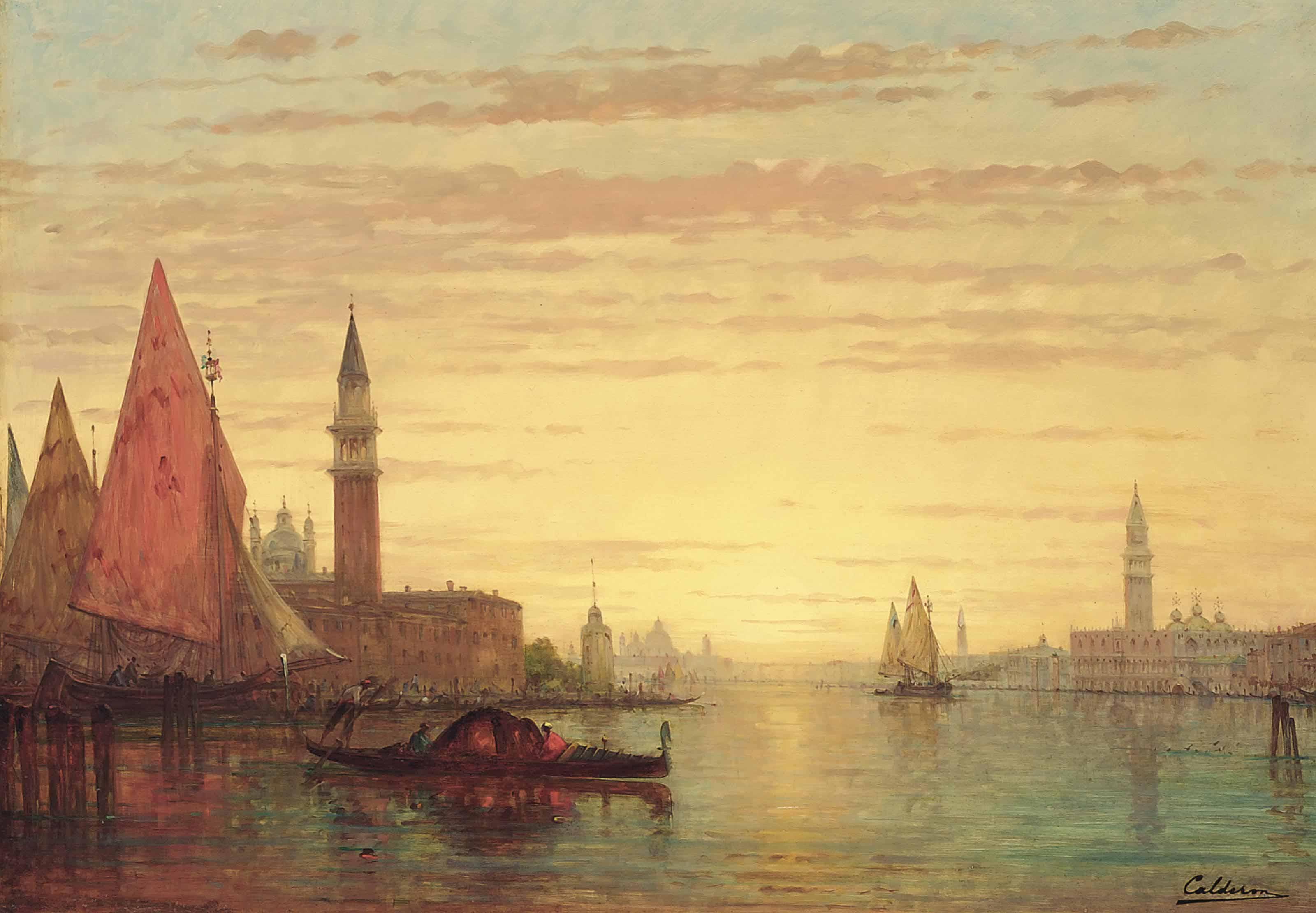 Charles-Clément Calderon - A gondolier on the Grand Canal