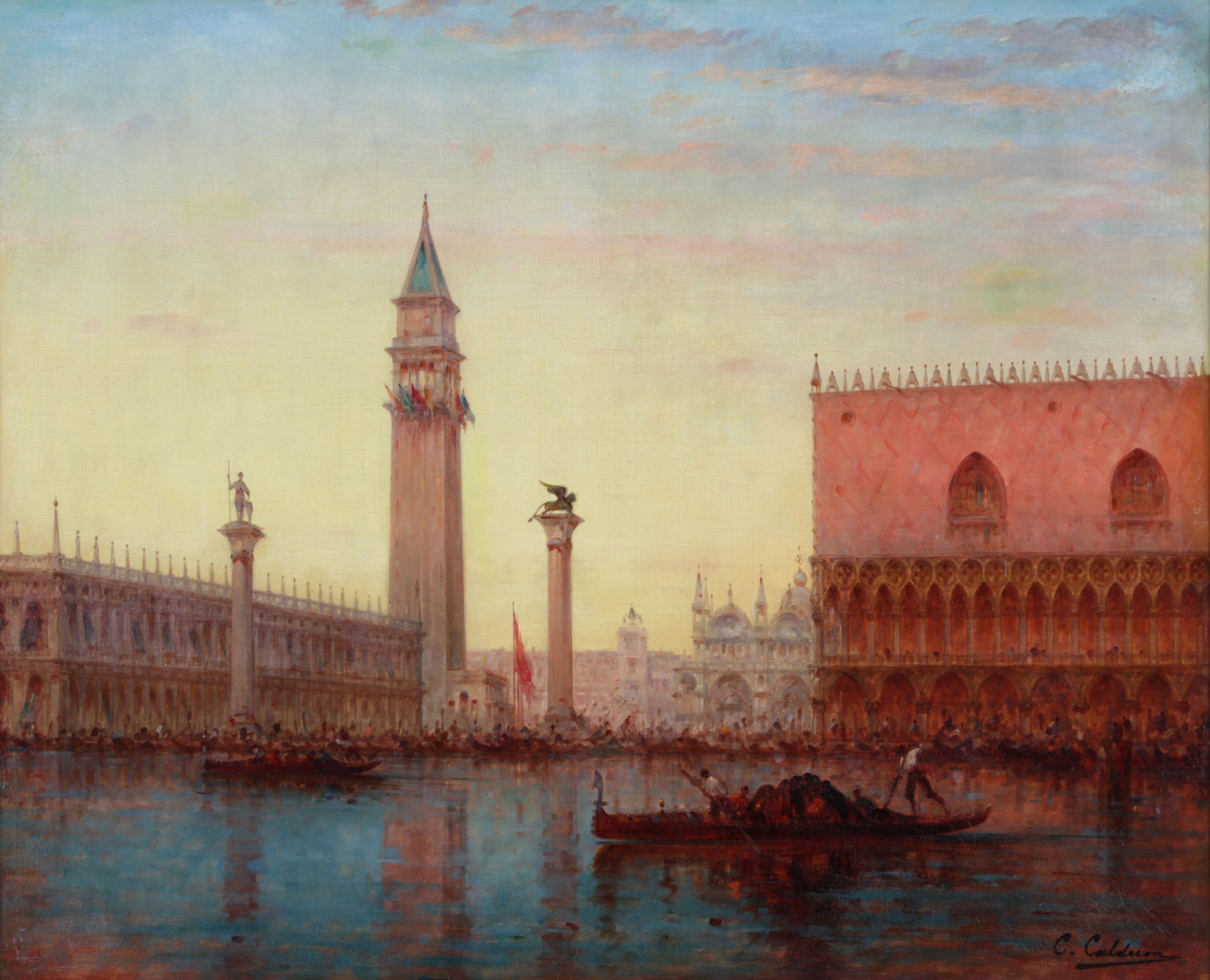 Charles Clément Calderon - A view of Piazza San Marco from across the lagoon, Venice