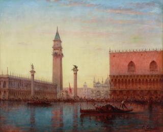 Charles Clément Calderon - A view of Piazza San Marco from across the lagoon, Venice