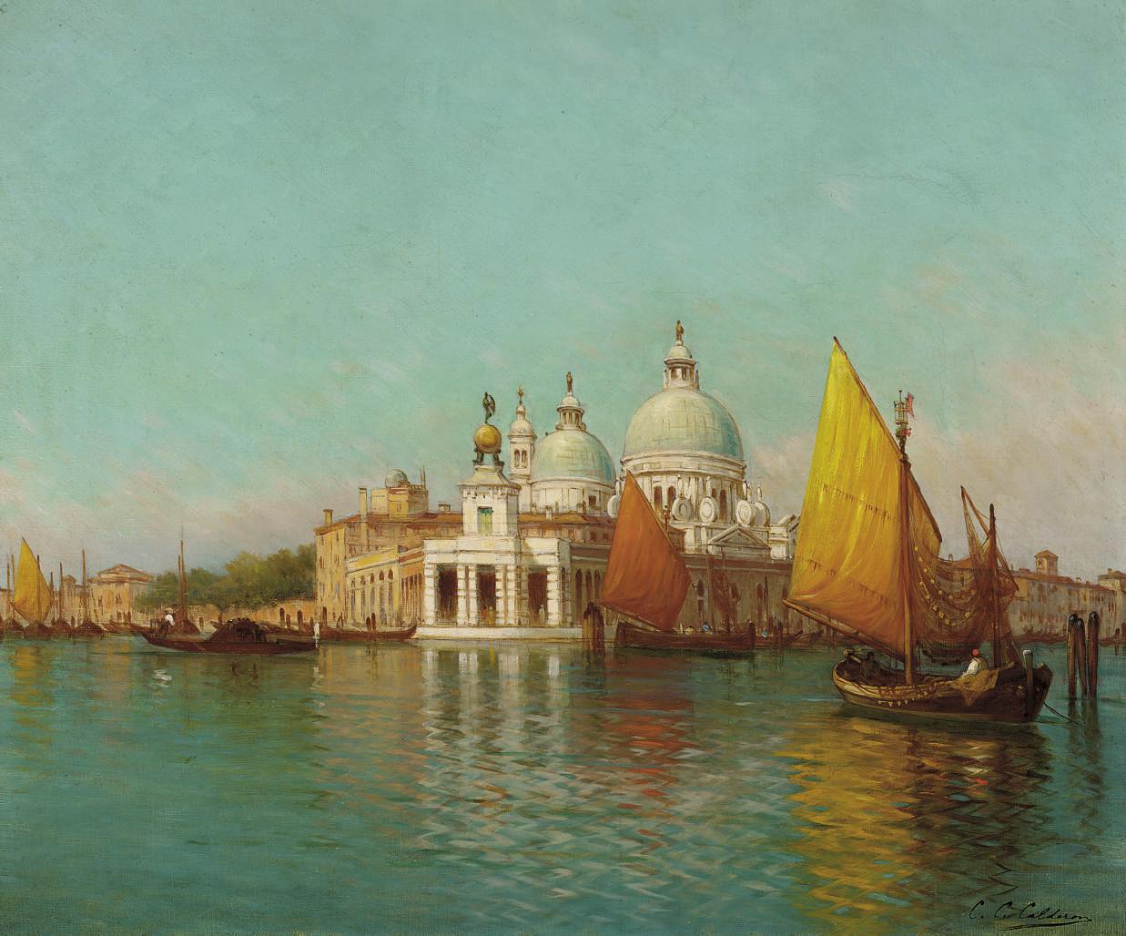 Charles-Clement Calderon - At the entrance to the Grand Canal, Venice