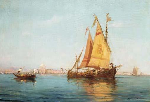 Charles Clément Calderon - Boats in the Venetian lagoon
