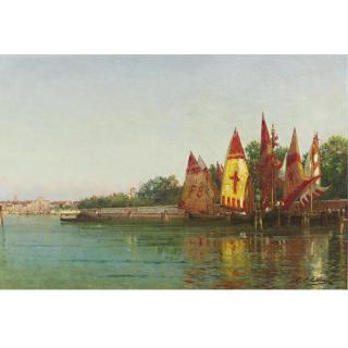 Charles Clement Calderon - Sailboats In Venice
