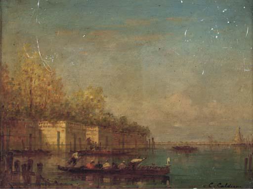 Charles Clement Calderon - Setting Off In A Ferry In The Venetian Lagoon