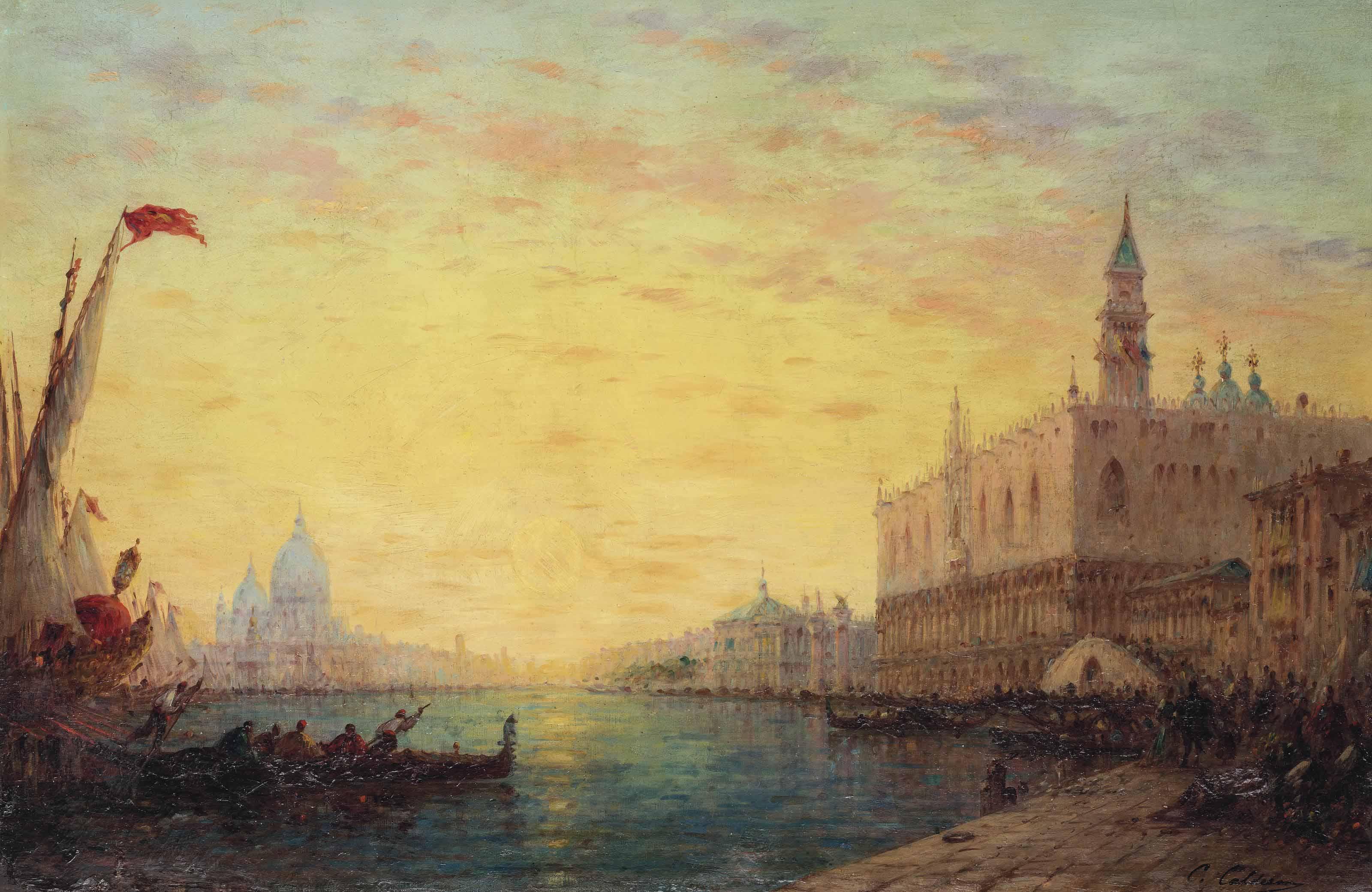 Charles Clément Calderon - Sunset over the Grand Canal, Venice
