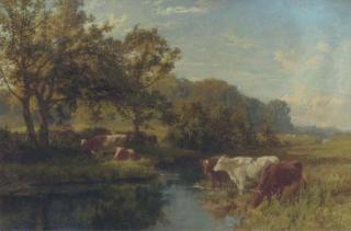 Charles Collins, R.B.A. - Cattle Watering In A Meadow