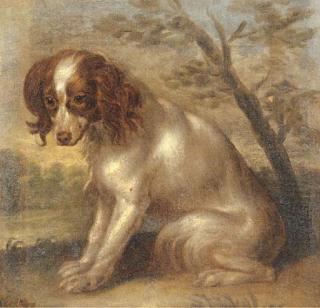Charles Collins - A King Charles Spaniel in a landscape
