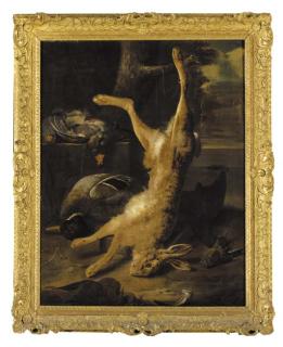 Charles Collins - Still life of dead game, with a hare, a duck, a brace of partridge, and other birds, in an ornamental garden