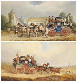 Charles Cooper Henderson - Changing horses for the London mail coach; and The Louth-London Royal Mail coach