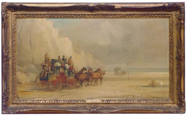 Charles Cooper Henderson - London-Dover Mail Coach Ferrying a River; and a companion painting
