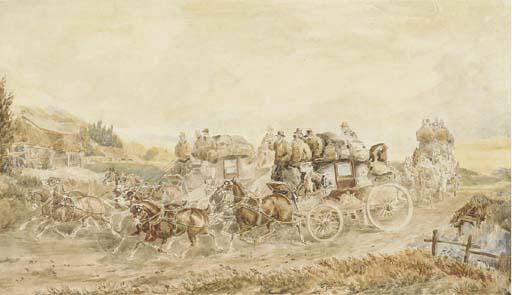 Charles Cooper Henderson - Two opposition coaches passing at speed