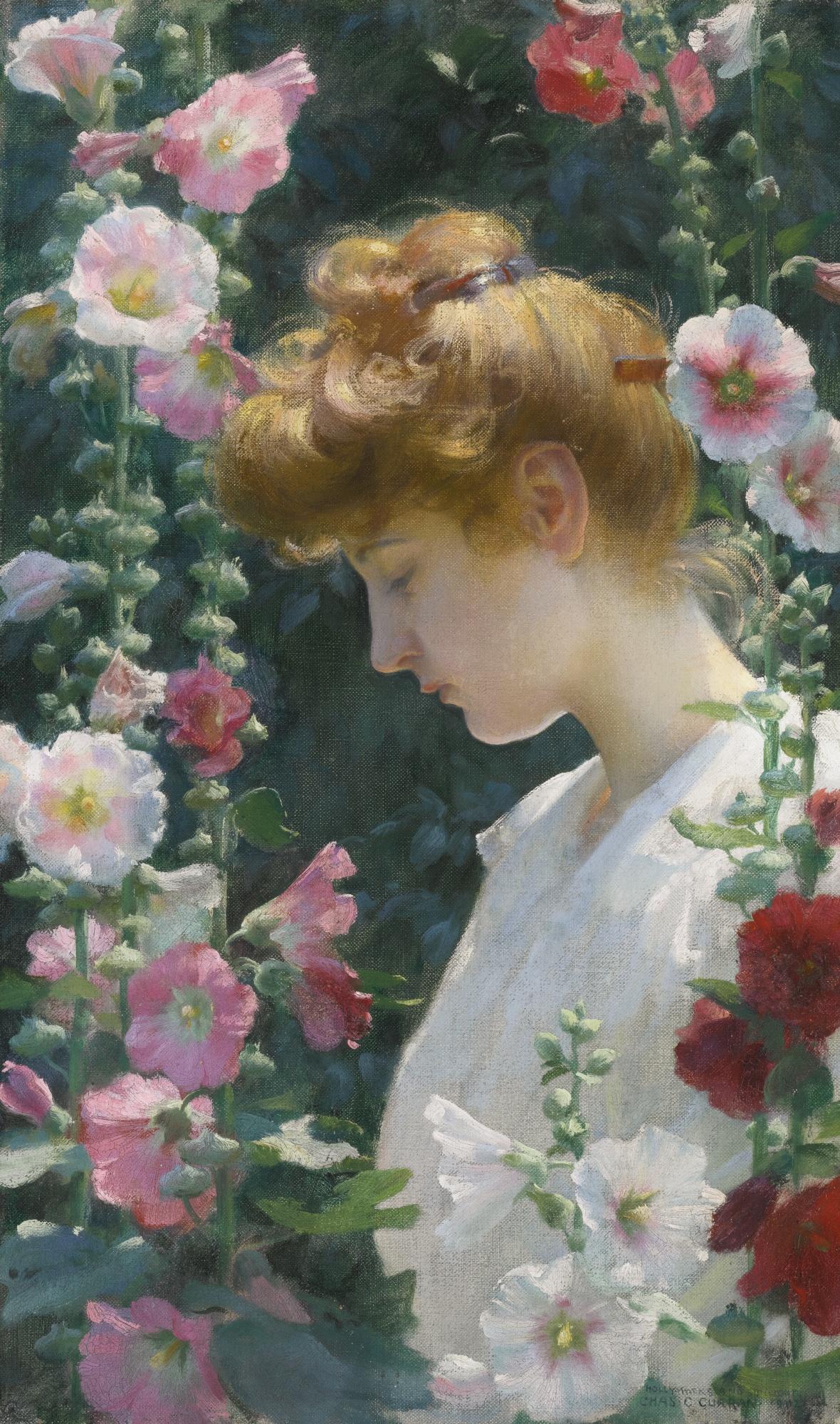 Charles Courtney Curran - Hollyhocks And Sunlight
