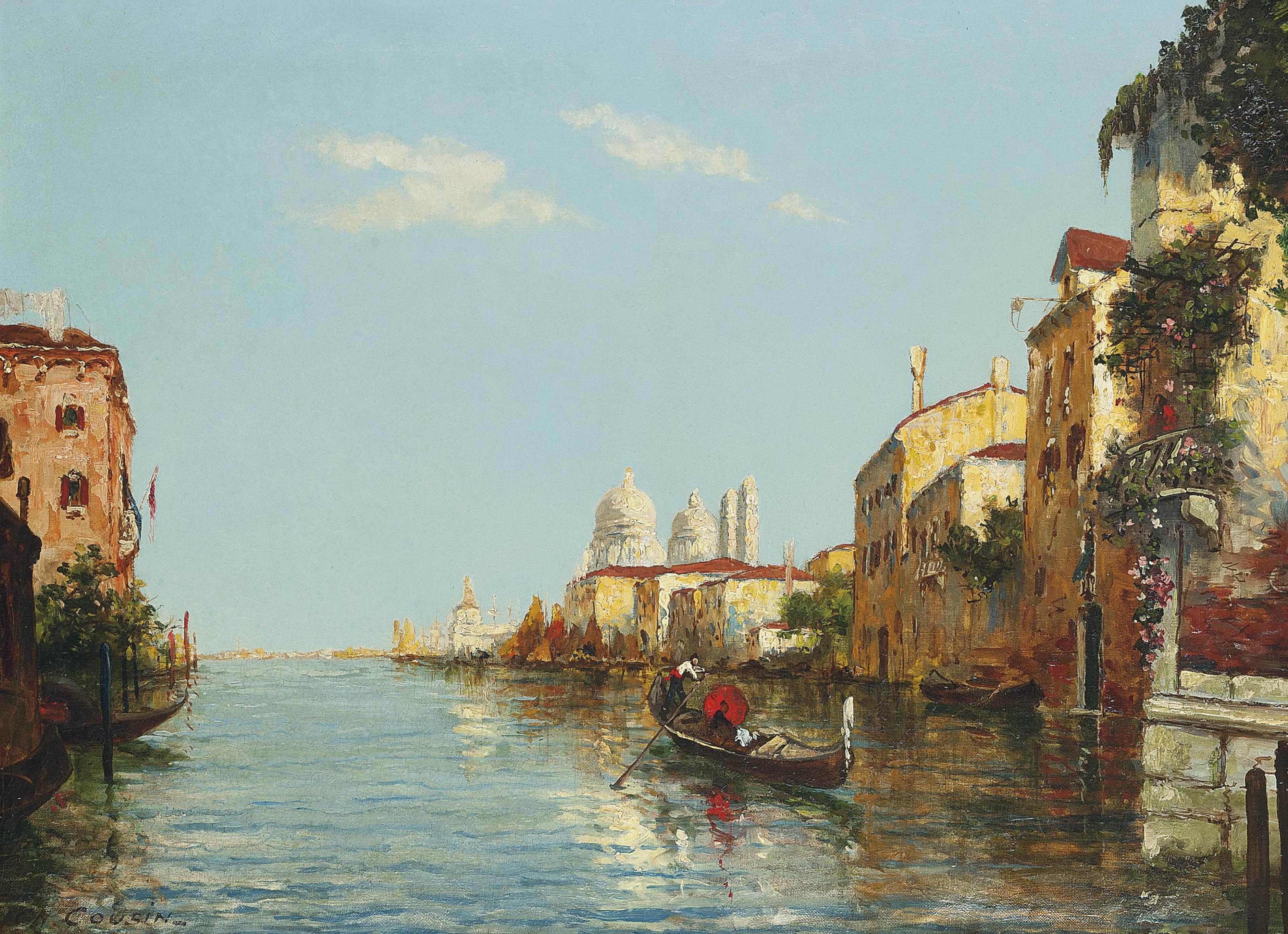 Charles Cousin - A gondolier on the Grand Canal, Santa Maria della Salute beyond