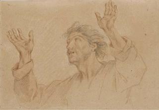 Charles Coypel - A Man, Half-Length, Looking Up To The Left With Arms Raised