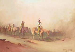 Charles Craig - Indians on Horseback 17 3/4 x 25 3/4 in. framed 23 1/2 x 31 1/4 in.