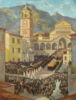 Charles Cundall R.A., R.W.S., R.P. - Easter Procession, Amalfi