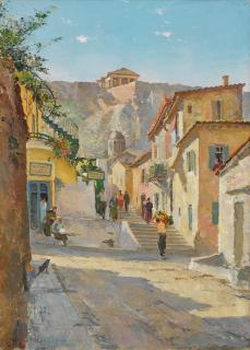 Charles Cundall R.A., R.W.S., R.P. - The Acropolis from Plaka, Athens
