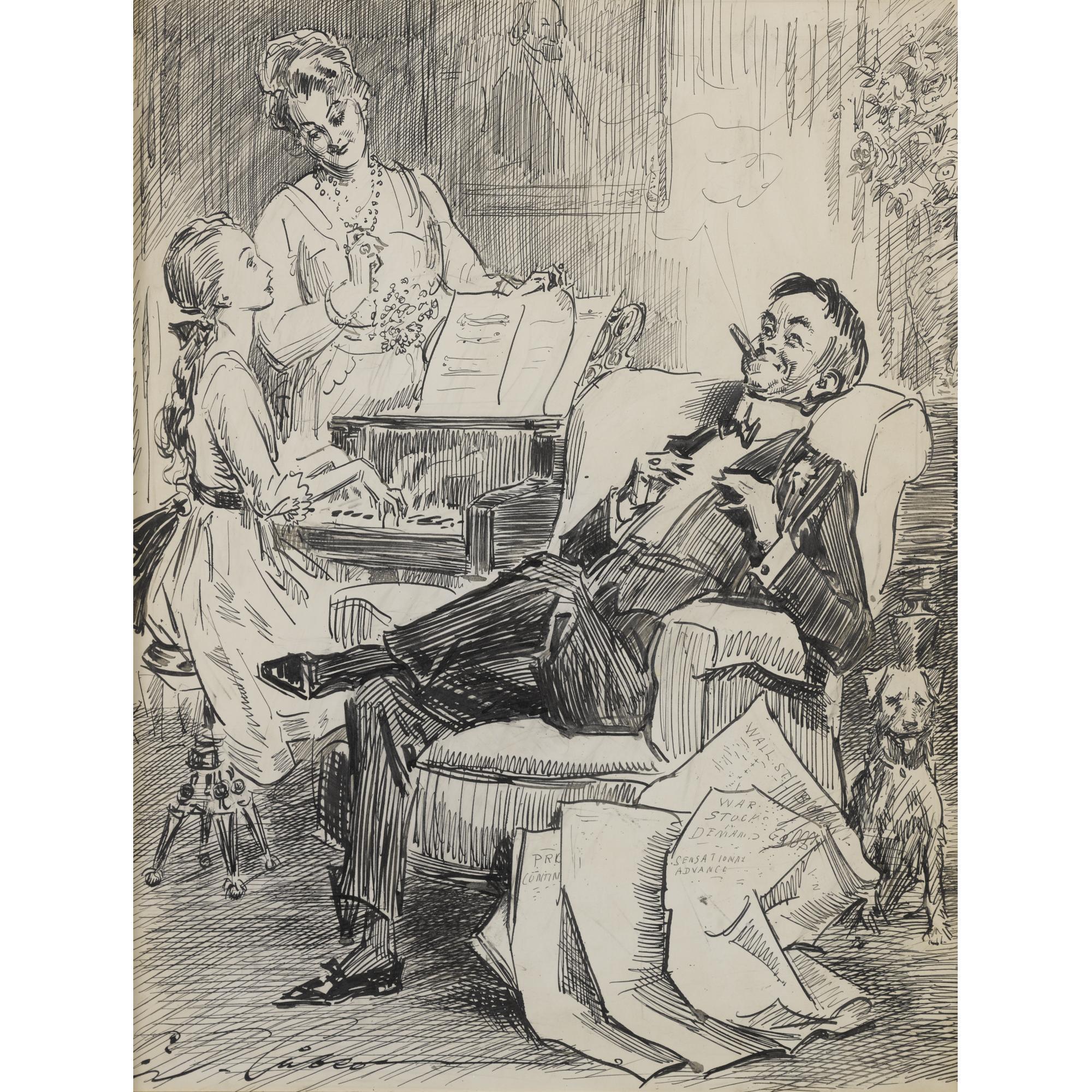 Charles Dana Gibson - Studies In Expression, The News, Untitled And The Next Morning:  Four Works