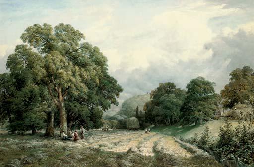 Charles Davidson, R.W.S. - Haymaking in Lewes, Sussex