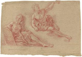 Charles De La Fosse - A reclining allegorical figure of Architecture with a reclining nude lifting his arm