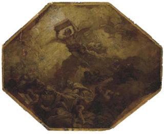 Charles de la Fosse - An Angel Holding A Book Above Figures Seated On Clouds