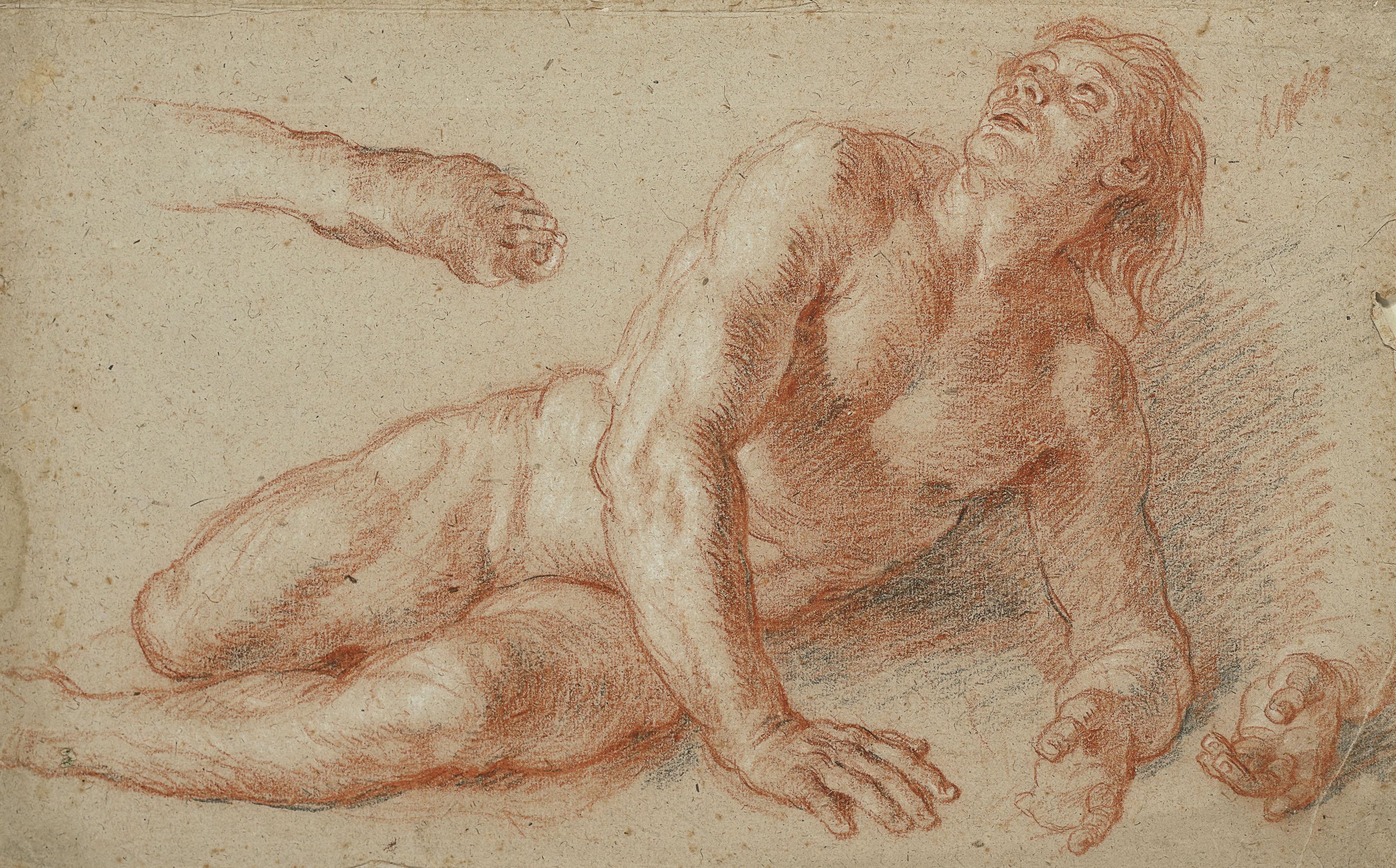 Charles De La Fosse - Homme nu allongé avec reprise de la main et du pied gauche