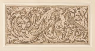 Charles de Lafosse - Ornamentzeichnung mit zwei Putten.
