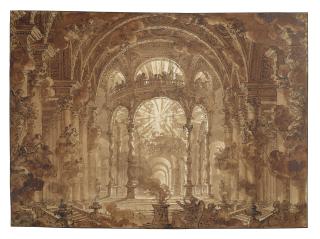 Charles de Wailly - A stage design representing the appearance of God the Father, surrounded by angels, in a celestial palace