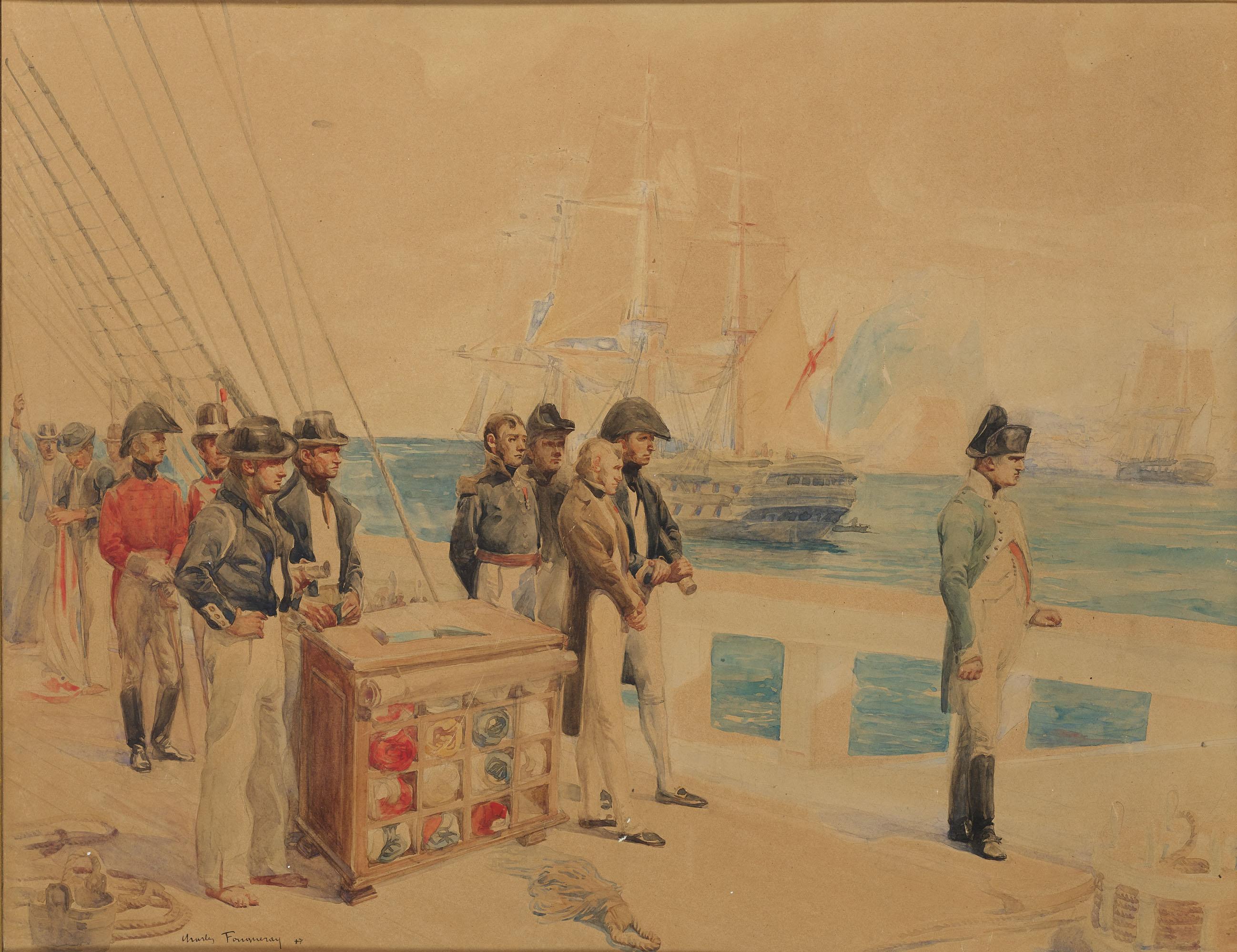 Charles-Dominique Fouqueray - Napoléon à bord du Bolléropho; et Napoléon arrivant sur l\'ïle de Sainte Hélène