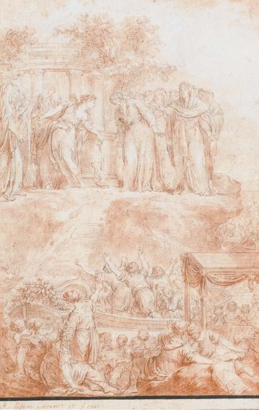 Charles-Dominique-Joseph Eisen - Agamemnon Donnant Iphigénie À Artemis Pour Être Sacrifiée, Avec Des Figures Arrivant En Bateau